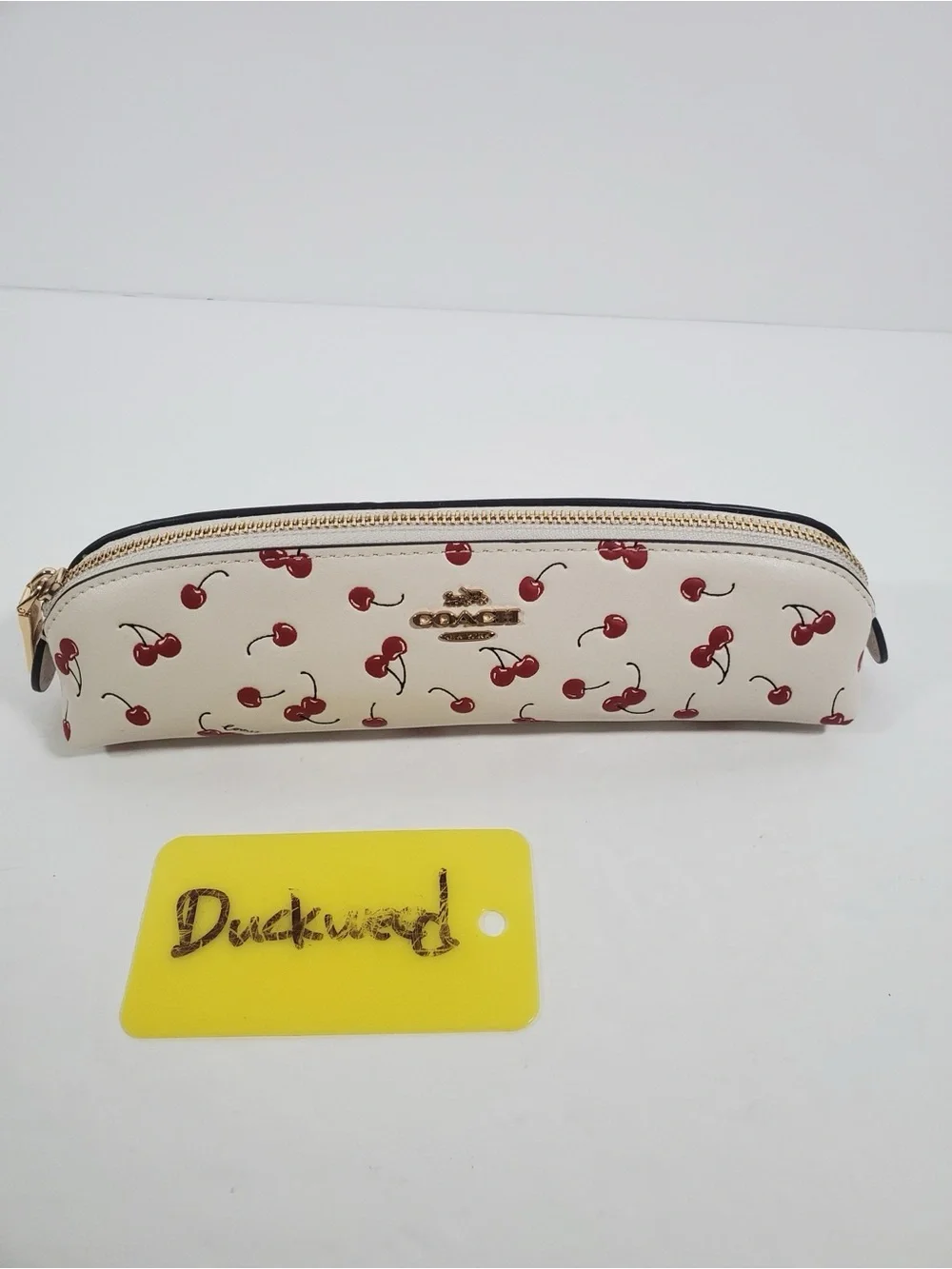 New Coach Cherry Print Pencil Case CFA45 Gold/Chalk Multi